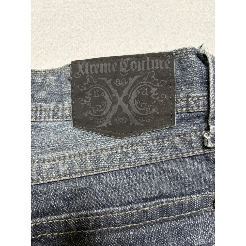 Xtreme Couture Jeans Mens 34x32 Blue Distressed Y2K‎ Embroidered Relaxed Fit